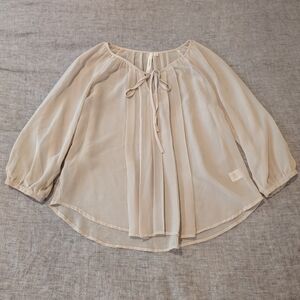 Bellatrix 3/4 Sleeve Sheer Peasant Top Beige Size S